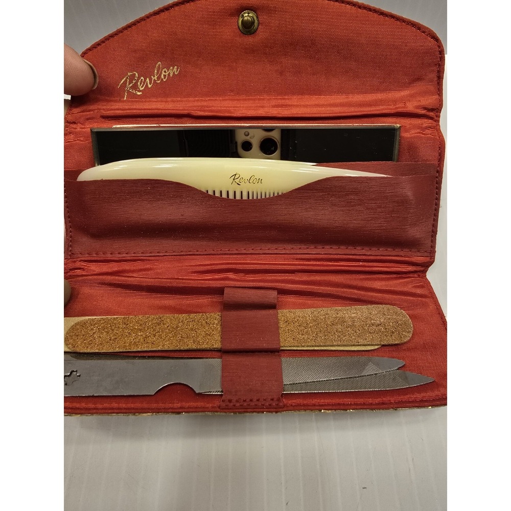 Revlon Vintage Travel Manicure Comb Kit With Mirror All Pieces Orig.Paperwork